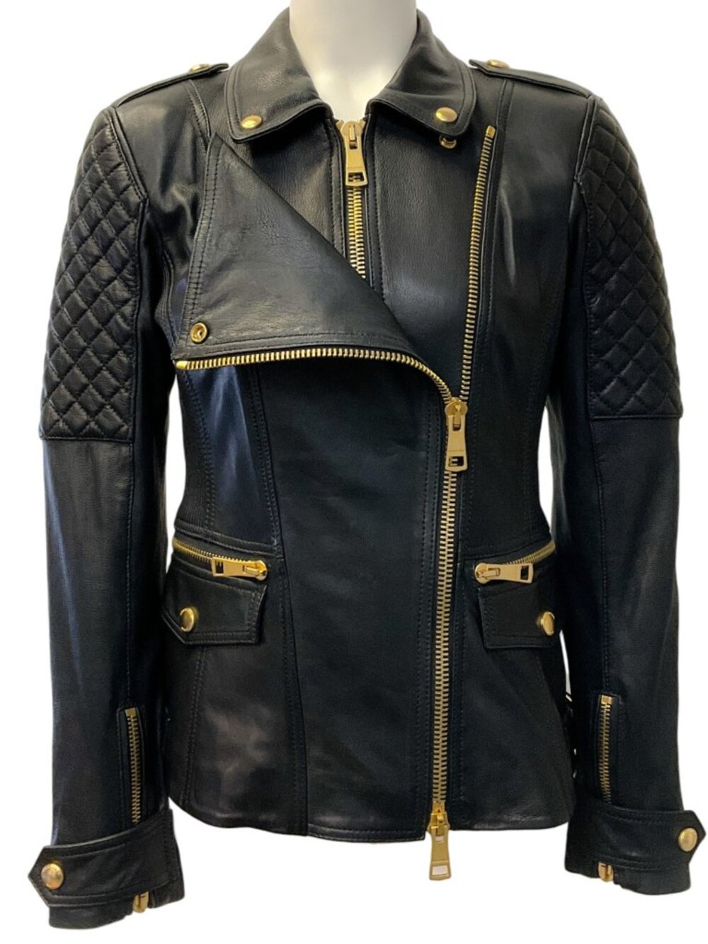 Burberry Brit Black Leather Remington Quilted Moto Jacket